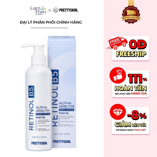 Kem Dưỡng Thể Trắng Da Ban Đêm Body Treatment Pretty Skin Retinol B5 Alpha Arbutin Body Lotion