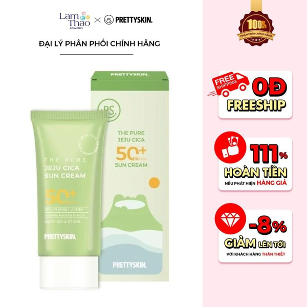 Kem Chống Nắng Dưỡng Ẩm Chiết Xuất Rau Má Pretty Skin The Pure Jeju Cica Sun Cream