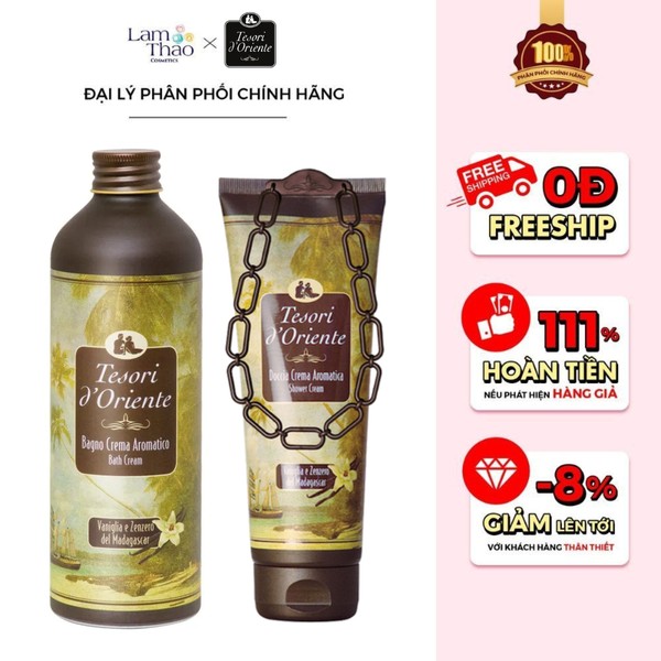 Sữa Tắm Nước Hoa Tinh Chất Hạt Mắc Ca Tesori D'Oriente Vaniglia & Zenzero Bath Cream