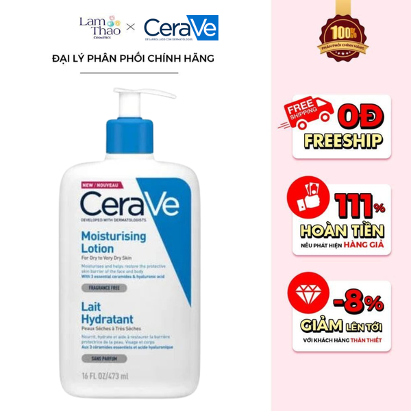 [DEAL 09/4 - 02/5 HĐ CERAVE 449K TẶNG 1 TÚI CANVAS + 1 GỐI BÔNG] Sữa Dưỡng Giúp Dưỡng Ẩm Dành Cho Da Khô Cerave Developed With Dermatologists Moisturising Lotion
