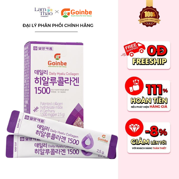 Bột Uống Bổ Sung Collagen Giúp Da Dưỡng Ẩm Da Mịn Màng Hương Chanh Cao Cấp Goinbe Daily Collagen Hyalu 1500MG