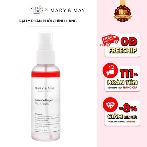 Tinh Chất Dưỡng Da Collagen Dạng Xịt Mary & May Rose Collagen Mist Serum