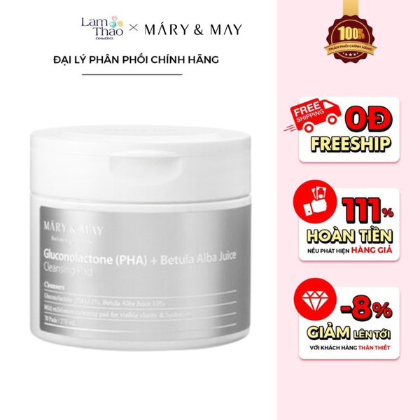 Bông Tẩy Trang Dạng Pad Mary & May Gluconolactone (PHA) + Betula Alba Juice Cleansing Pad