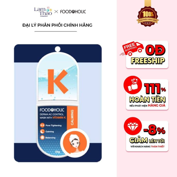 [MUA 10 MIẾNG CÒN 79K/10SP] Mặt Nạ Kháng Khuẩn Mụn Dành Cho Da Mụn Foodaholic With Vitamin K - Calming