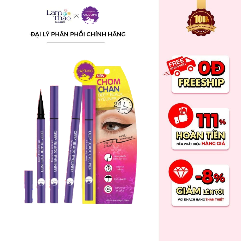 Bút Kẻ Mắt Chomchan Deep Black Eyeliner 24 Hour Long Lasting