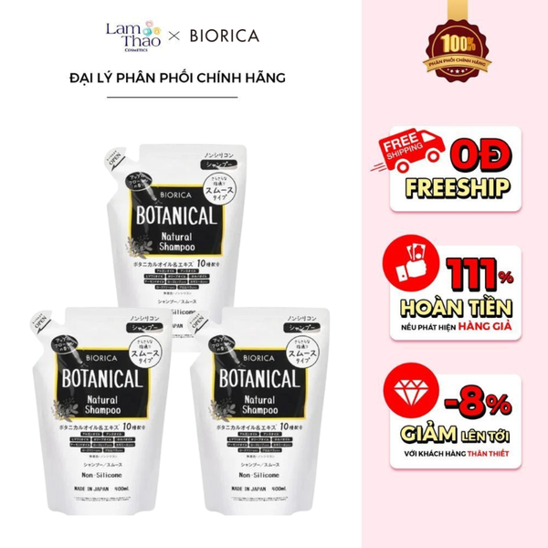 [TẶNG BÌNH CHIẾT BIORICA] Dầu Gội Thực Vật Không Silicon Biorica Botanical Natural Shampoo Non Silicone