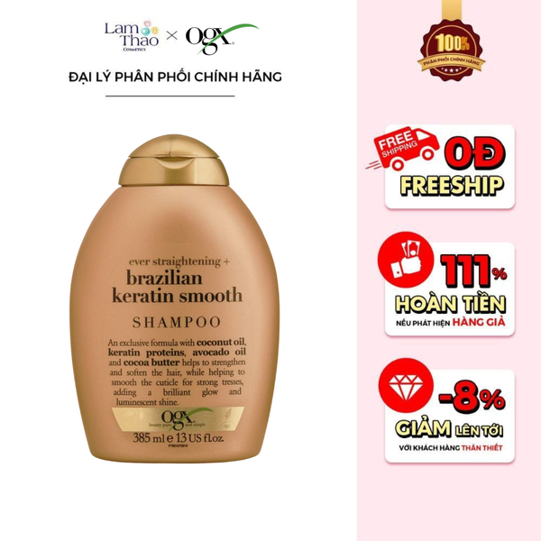 Dầu Gội Vào Nếp Suôn Mượt OGX Keratin Ever Straightening + Brazilian Keratin Therapy Shampoo