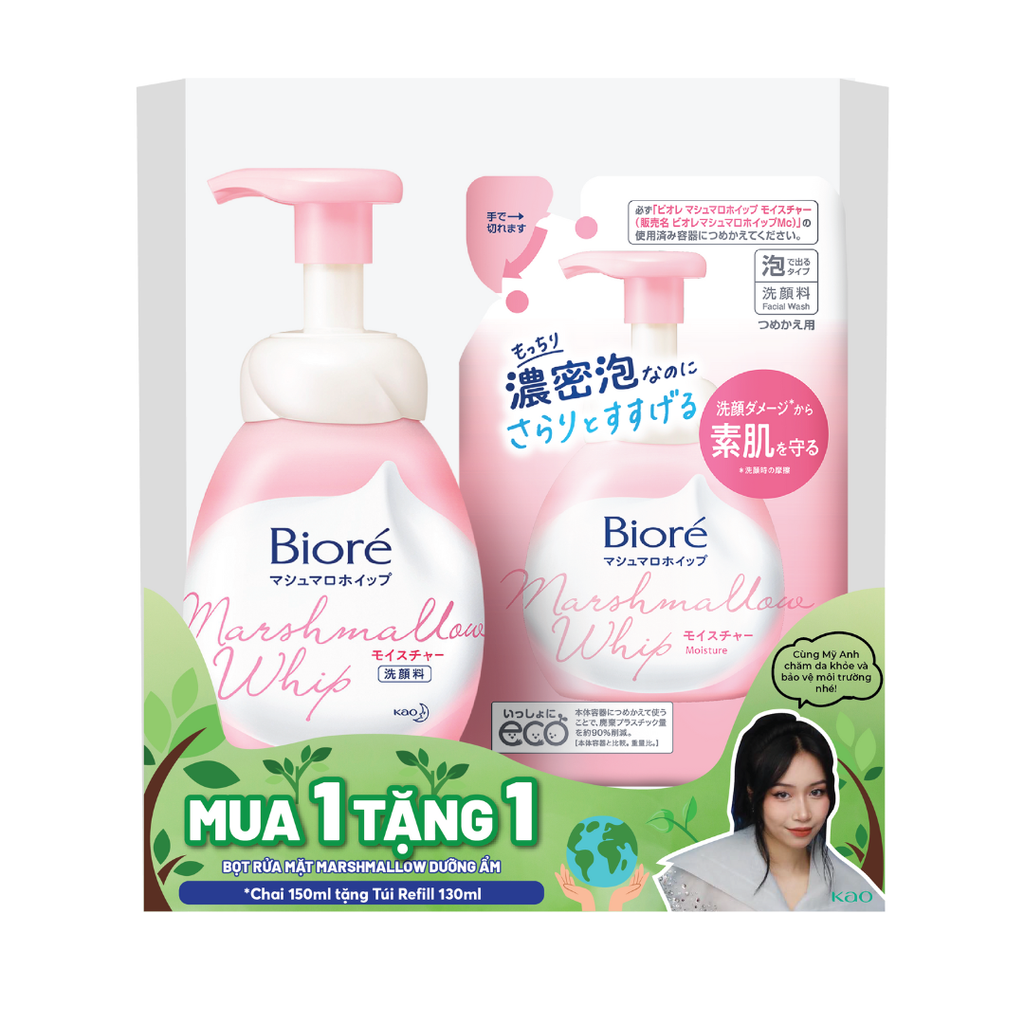 Set Bọt Rửa Mặt Dưỡng Ẩm Biore Marshmallow Whip Moisture