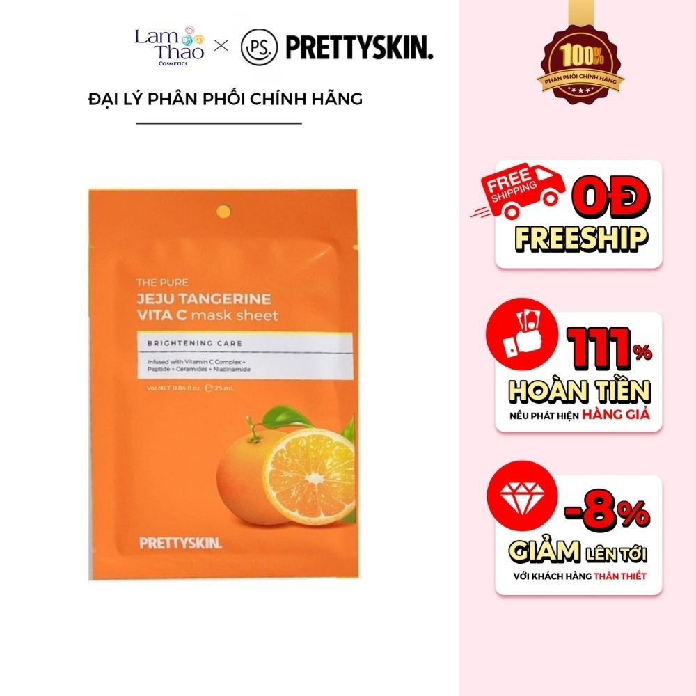 Mặt Nạ Hỗ Trợ Làm Trắng Da Và Ngừa Lão Hóa Vitamin C Pretty Skin The Pure Jeju Tangerine Vita C Mask Sheet