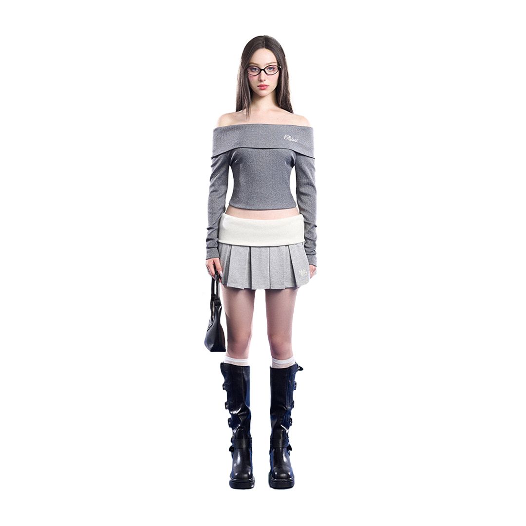 AIAI OFFICIAL AIESA Off-Shoulder Top - Áo dài tay trễ vai thêu logo thương hiệu dáng ôm