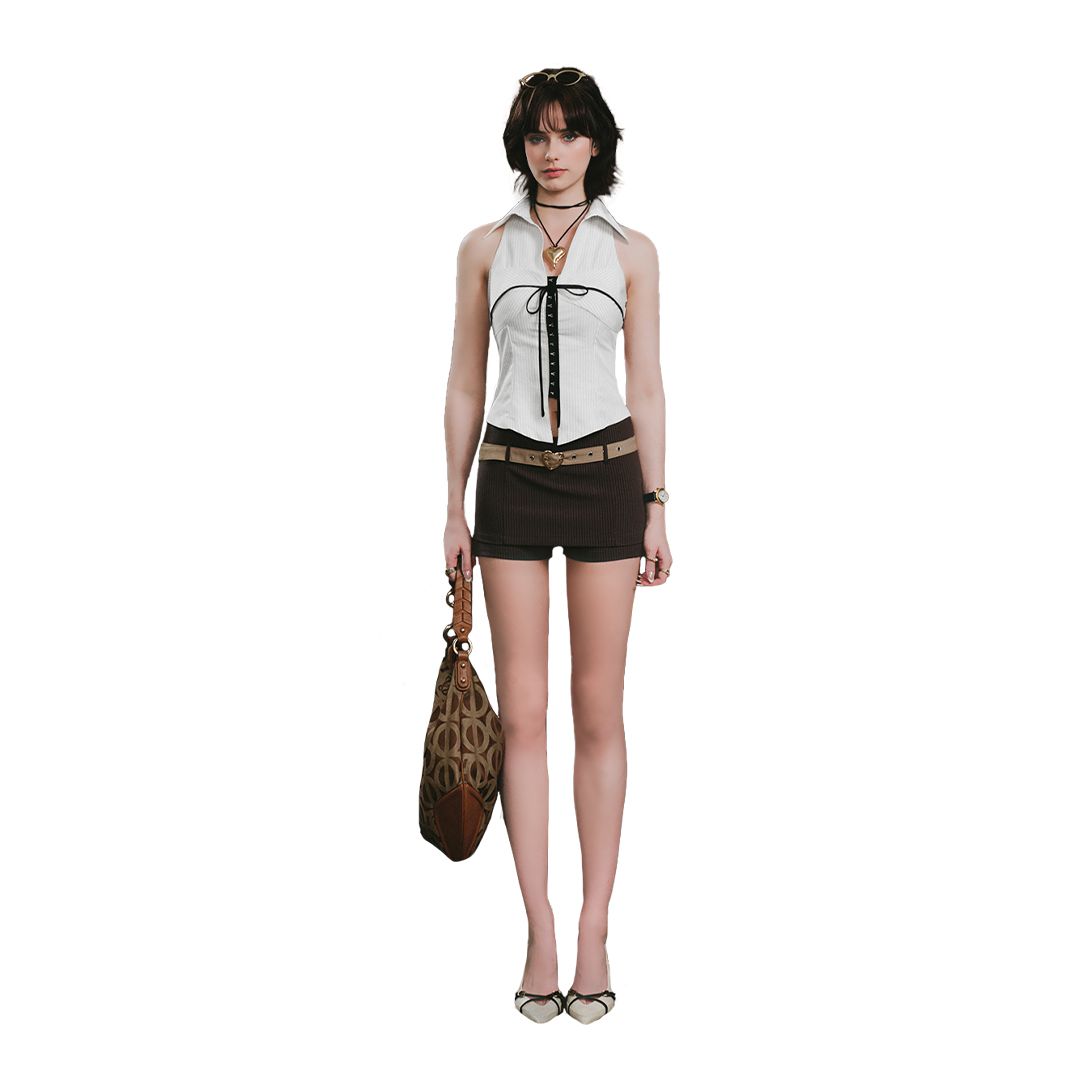 Áo Sơ Mi Cổ Yếm Dáng Gile Phối Nơ Ivy Halter Top AIAI OFFICIAL – Form Ôm Tôn Dáng