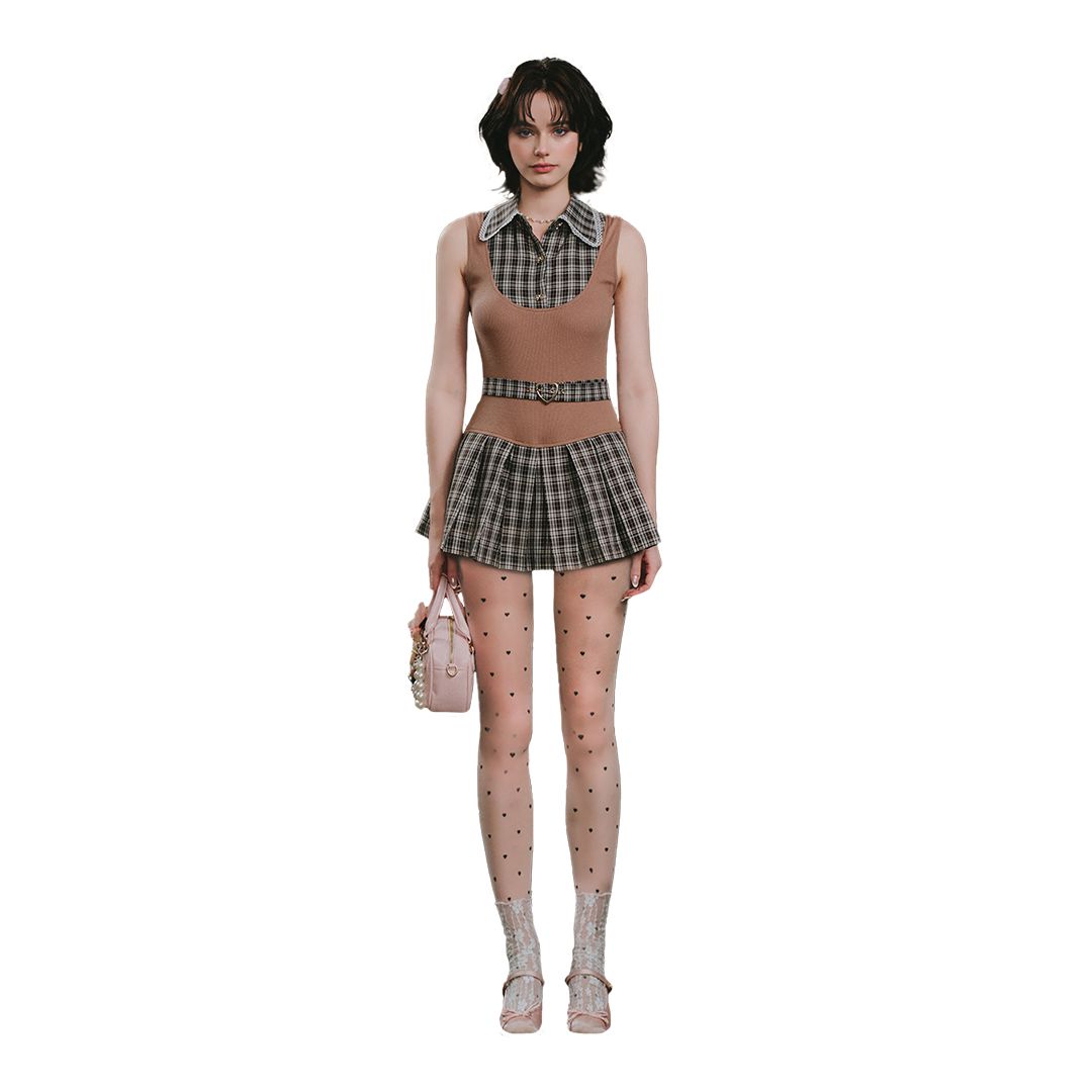 Đầm Cổ Sơ Mi Caro Tầng Xếp Ly Audrey Dress AIAI OFFICIAL Kèm Belt Rời