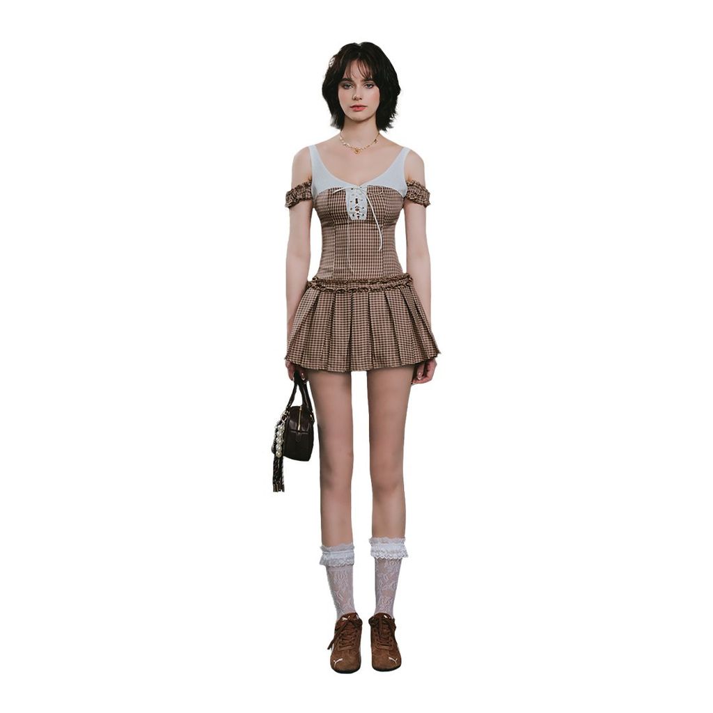 Đầm Hai Dây Caro Tầng Xòe Phối Dây Đan Elise Dress AIAI OFFICIAL