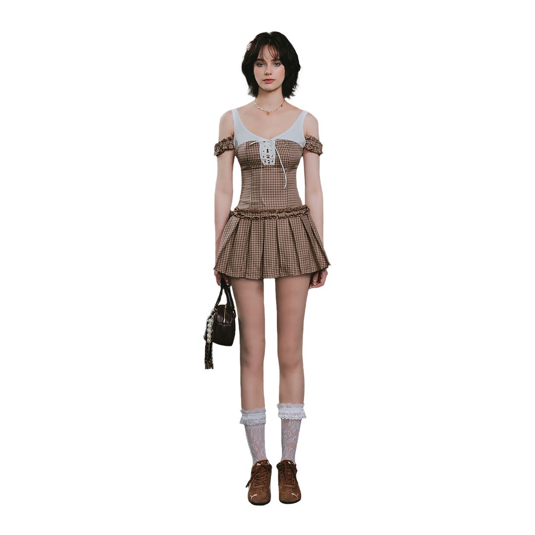 Đầm Hai Dây Caro Tầng Xòe Phối Dây Đan Elise Dress AIAI OFFICIAL