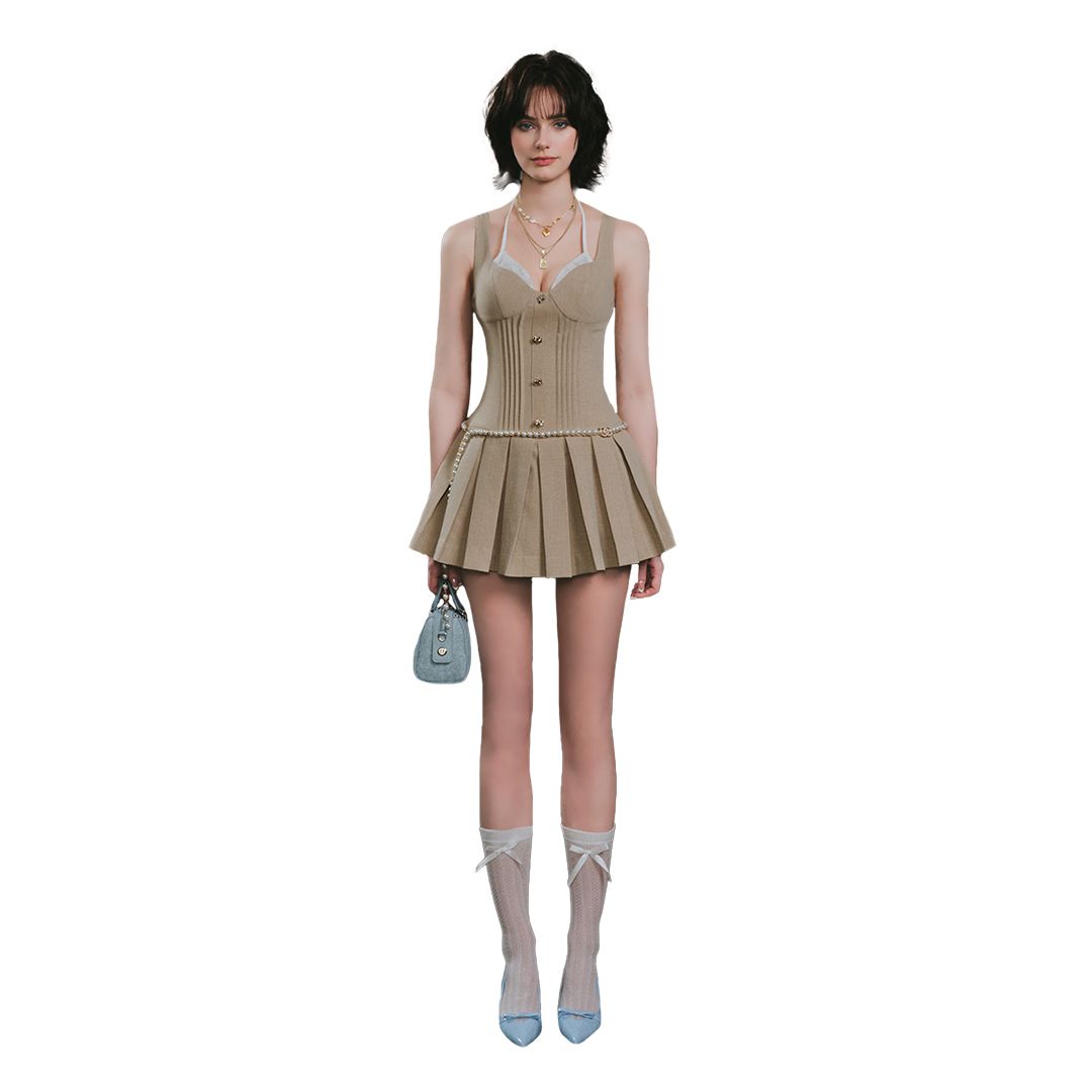 Đầm Hai Dây Phối Ren Xếp Ly Tôn Dáng Tiffany Dress AIAI OFFICIAL Thiết Kế Cổ Cột, Thân Ôm Dáng Chuẩn