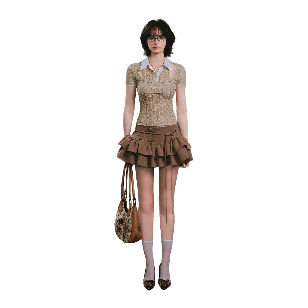 Chân Váy Ngắn Nhún Bèo Tầng Cạp Trễ Coco Skirt AIAI OFFICIAL – Phối Belt Cột, Tôn Dáng