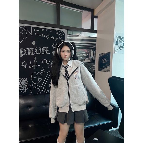 AIAI OFFICIAL Áo Bear Hoodie Zip form Boxy/form thường