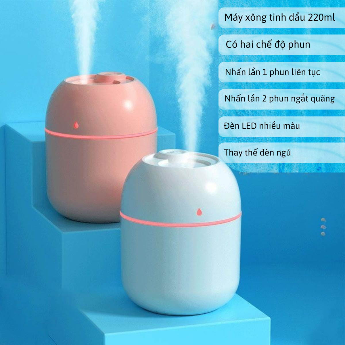 Máy Xông Tinh Dầu 220ml máy khuếch tán tinh dầu, máy phun sương tạo độ ẩm, thơm phòng, thư gián, đuổi muỗi côn trùng