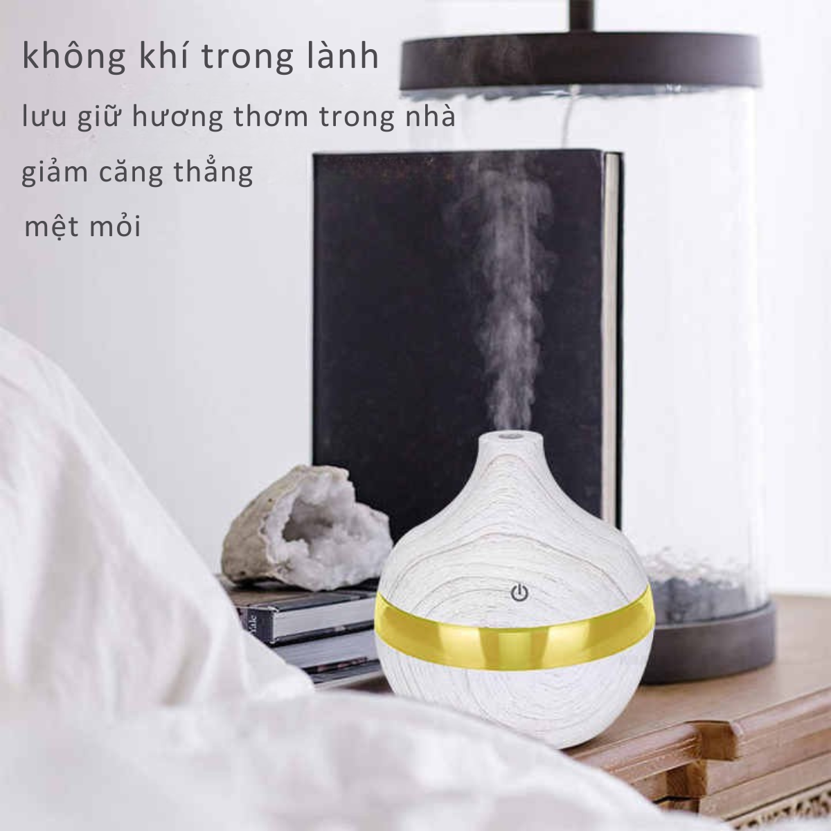 Máy Xông Tinh Dầu vân gỗ 300ml máy khuếch tán tinh dầu, máy phun sương tạo độ ẩm, thơm phòng, thư gián, đuổi muỗi côn trùng