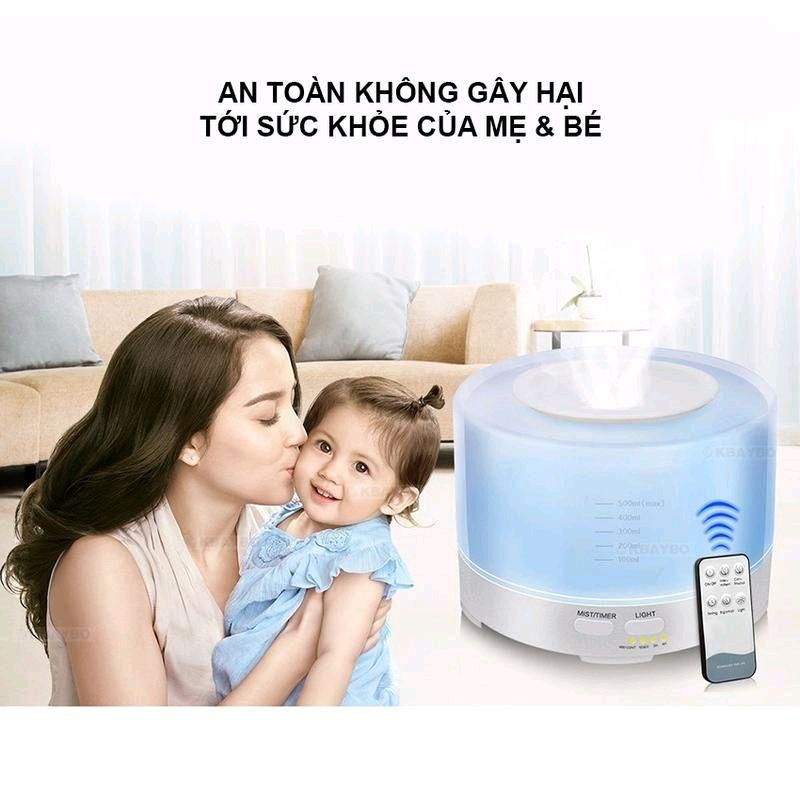 Máy Xông Tinh Dầu Phun Xương 500ml Tặng Lọ tinh Dầu 10ml Có Điều khiển Từ Xa, Đèn LED 7 Màu, Phun Xương Khuếch Tán Tinh Dầu