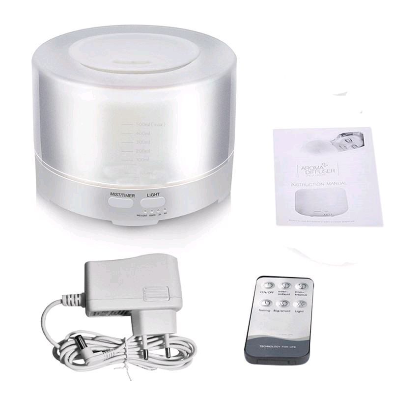 Máy Xông Tinh Dầu Phun Xương 500ml Tặng Lọ tinh Dầu 10ml Có Điều khiển Từ Xa, Đèn LED 7 Màu, Phun Xương Khuếch Tán Tinh Dầu