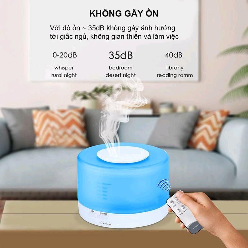 Máy Xông Tinh Dầu Phun Xương 500ml Tặng Lọ tinh Dầu 10ml Có Điều khiển Từ Xa, Đèn LED 7 Màu, Phun Xương Khuếch Tán Tinh Dầu