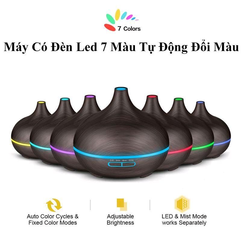 Máy Xông Tinh Dầu 550ml Tặng Tinh Dầu 10ml Vân Gỗ Bí Ngô Điều Khiển Từ Xa - Đèn LED 7 Màu Có Hẹn Giờ