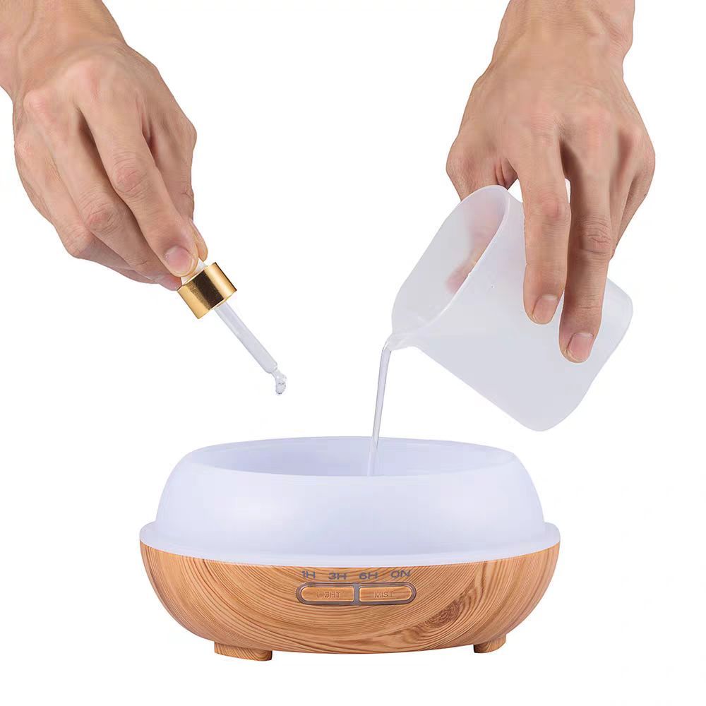 Máy Xông Tinh Dầu 550ml Tặng Tinh Dầu 10ml Vân Gỗ Bí Ngô Điều Khiển Từ Xa - Đèn LED 7 Màu Có Hẹn Giờ