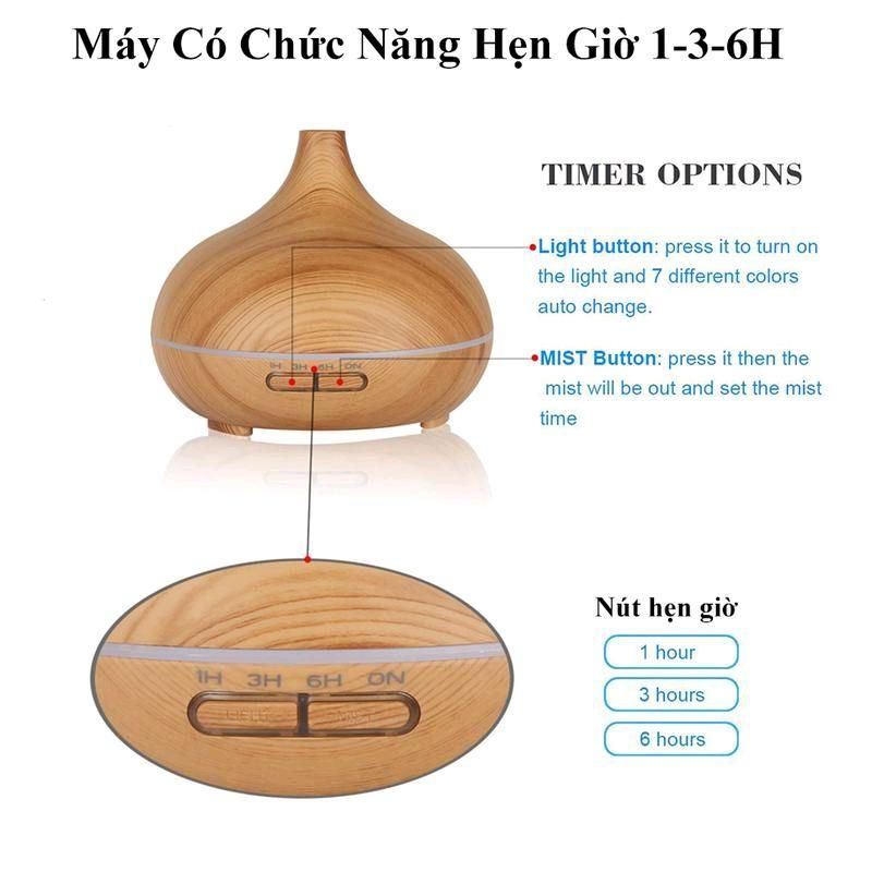 Máy Xông Tinh Dầu 550ml Tặng Tinh Dầu 10ml Vân Gỗ Bí Ngô Điều Khiển Từ Xa - Đèn LED 7 Màu Có Hẹn Giờ