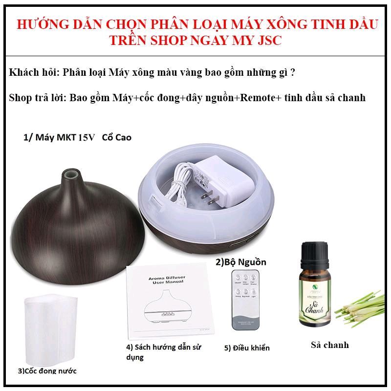 Máy Xông Tinh Dầu 550ml Tặng Tinh Dầu 10ml Vân Gỗ Bí Ngô Điều Khiển Từ Xa - Đèn LED 7 Màu Có Hẹn Giờ