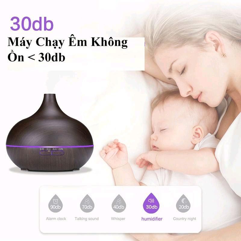 Máy Xông Tinh Dầu 550ml Tặng Tinh Dầu 10ml Vân Gỗ Bí Ngô Điều Khiển Từ Xa - Đèn LED 7 Màu Có Hẹn Giờ
