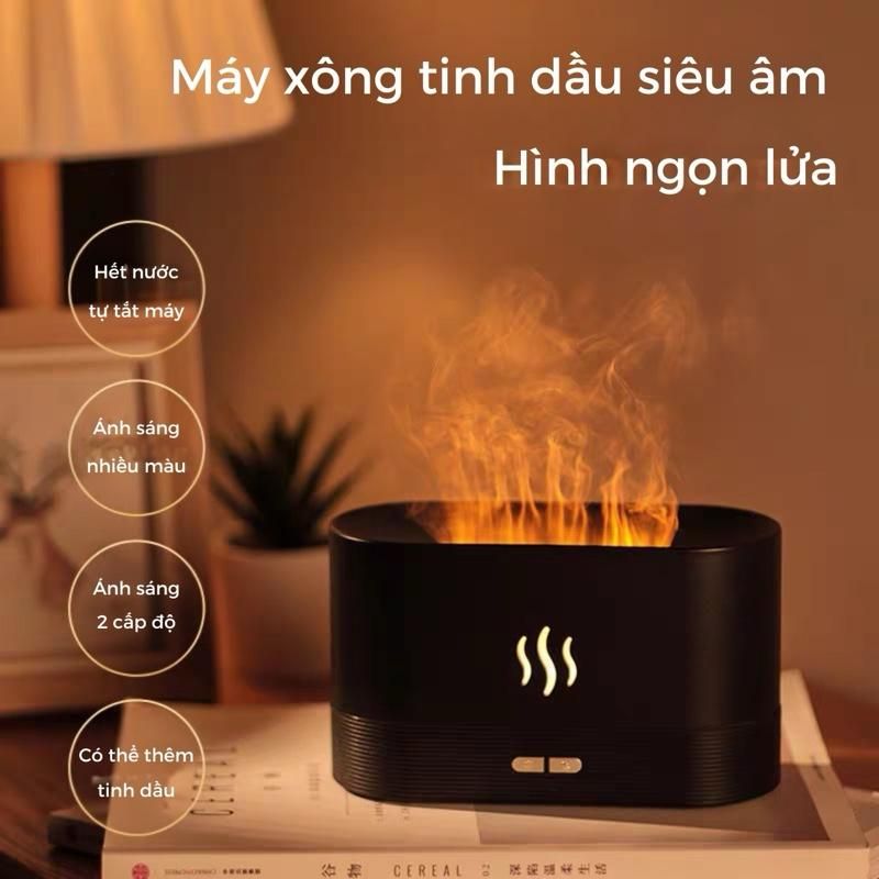 Máy Xông Tinh Dầu Ngọn Lửa Tặng Tinh Dầu 10ml - Đèn LED Hình Ngọn Lửa, Máy Phun Sưởng Tinh Dầu