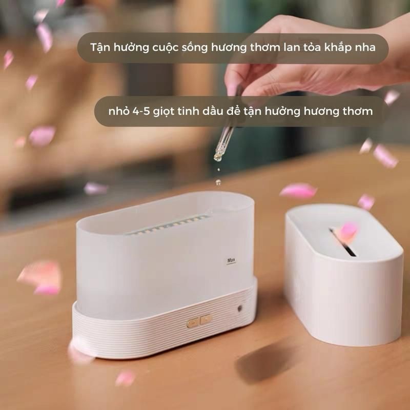 Máy Xông Tinh Dầu Ngọn Lửa Tặng Tinh Dầu 10ml - Đèn LED Hình Ngọn Lửa, Máy Phun Sưởng Tinh Dầu