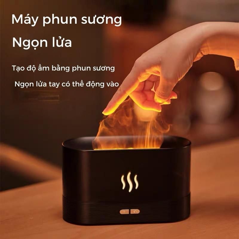 Máy Xông Tinh Dầu Ngọn Lửa Tặng Tinh Dầu 10ml - Đèn LED Hình Ngọn Lửa, Máy Phun Sưởng Tinh Dầu