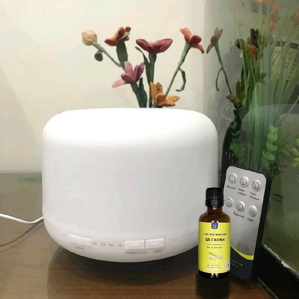 Máy Xông Tinh Dầu Phun Xương 500ml Tặng Lọ Tinh Dầu 10ml Có Điều Khiển, Đèn LED 7 Màu Tạo Độ Ẩm Khuếch Tán
