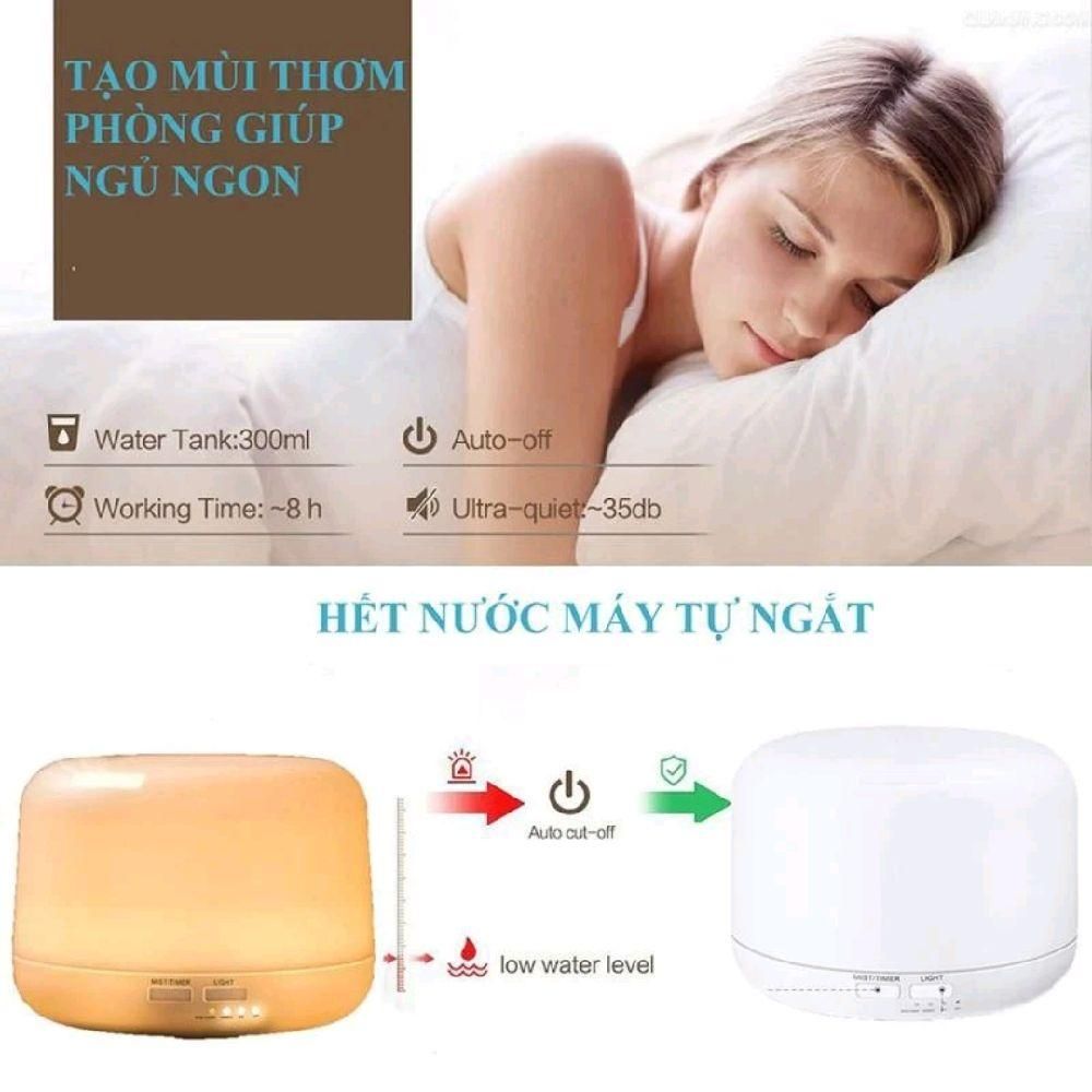 Máy Xông Tinh Dầu Phun Xương 500ml Tặng Lọ Tinh Dầu 10ml Có Điều Khiển, Đèn LED 7 Màu Tạo Độ Ẩm Khuếch Tán