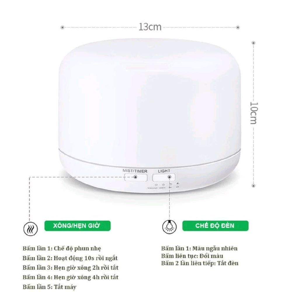 Máy Xông Tinh Dầu Phun Xương 500ml Tặng Lọ Tinh Dầu 10ml Có Điều Khiển, Đèn LED 7 Màu Tạo Độ Ẩm Khuếch Tán