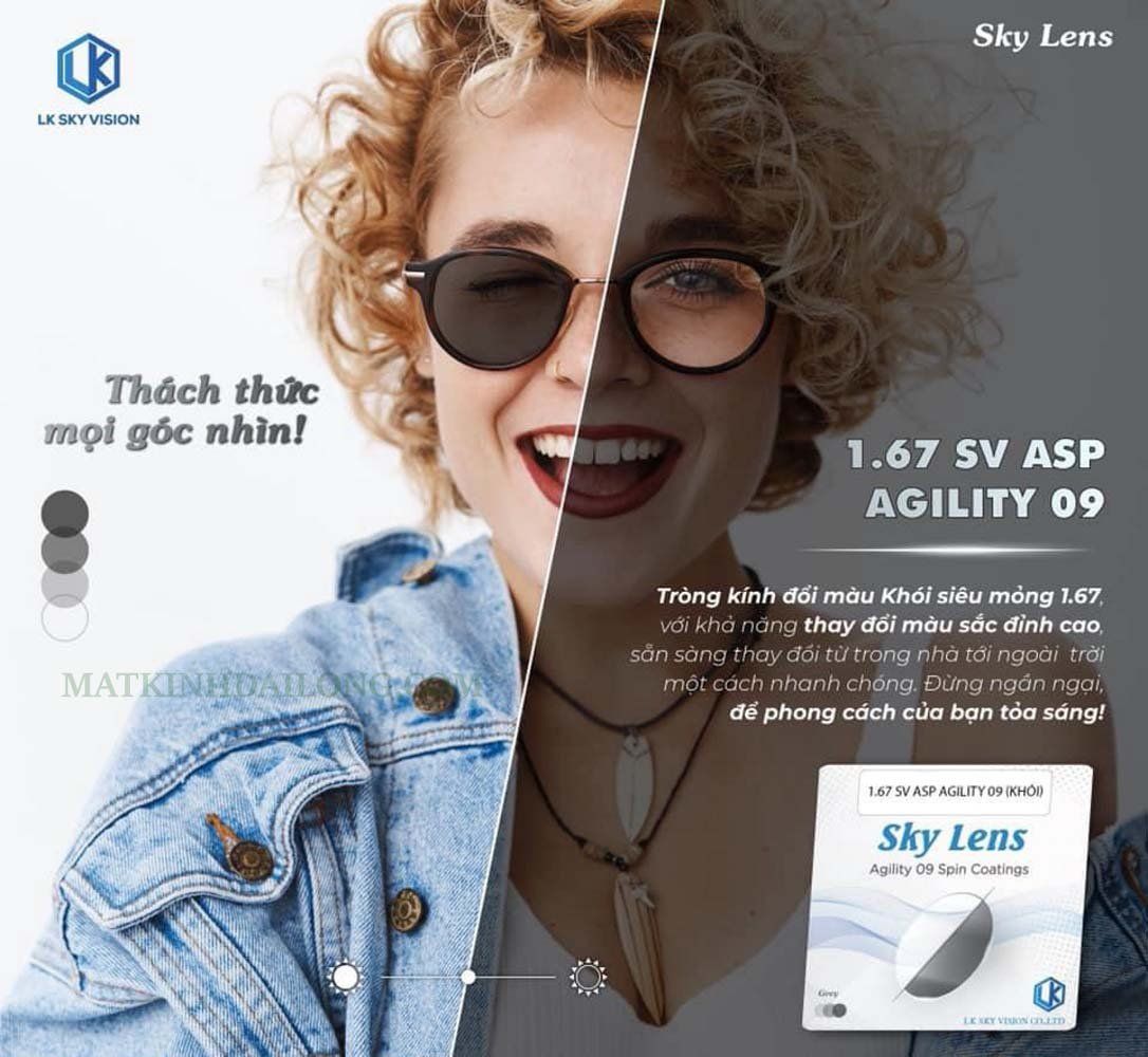 TRÒNG KÍNH _ Skylens 1.67 SV ASP Đổi Màu Blue UV AGILITY 09