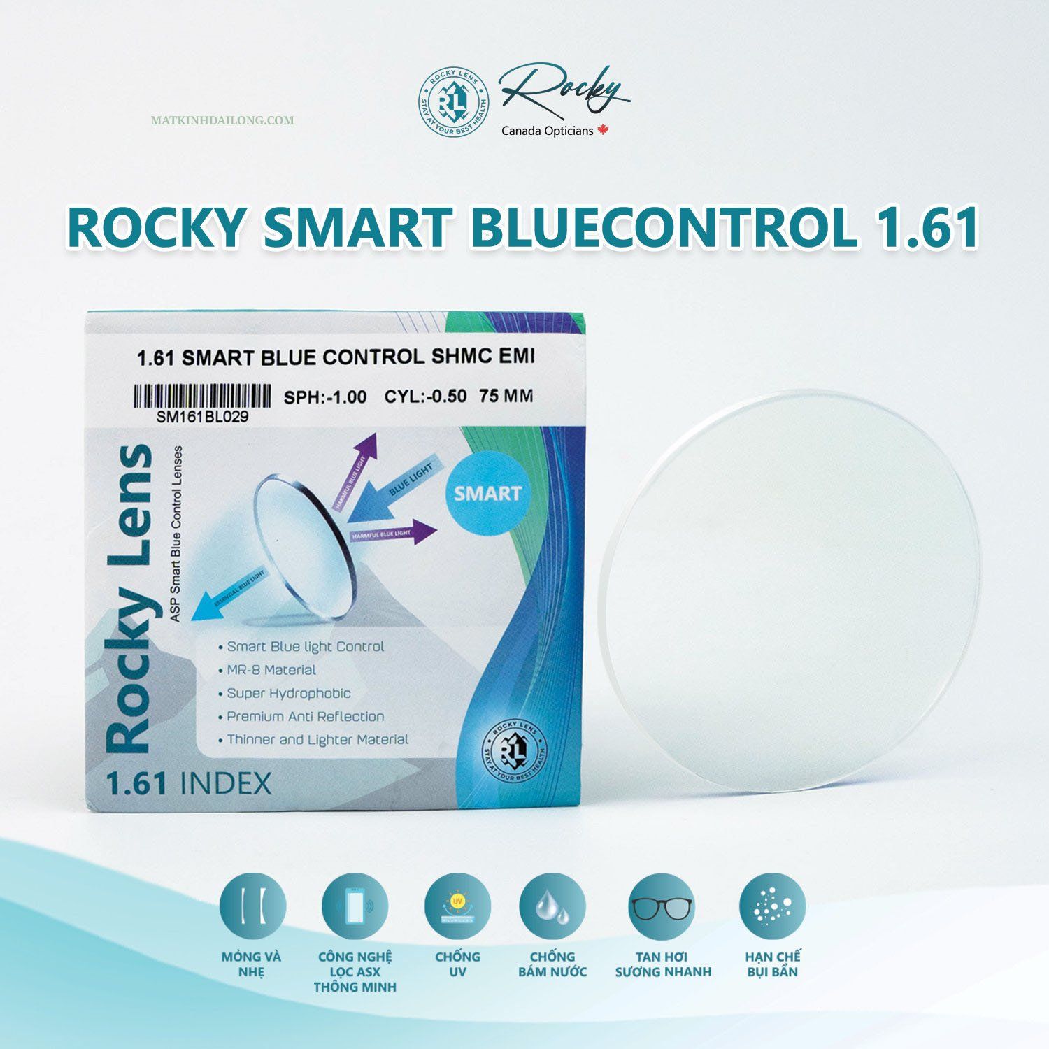 TRÒNG KÍNH _ROCKY1.61 BLUE UV