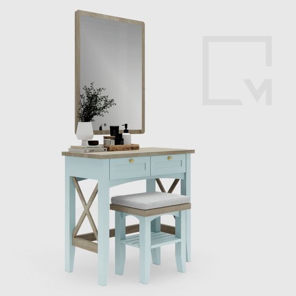 Bộ bàn trang điểm gỗ có gương soi và ghế CB029 Mine chic | Molago Bộ bàn trang điểm gỗ có gương soi và ghế CB029 Mine chic | Molago