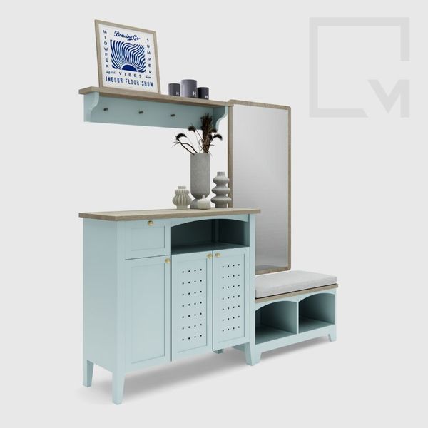 Bộ tủ giày gỗ có ghế lót nệm 4 món CB003 Mine chic | Molago Bộ tủ giày gỗ có ghế lót nệm 4 món CB003 Mine chic | Molago