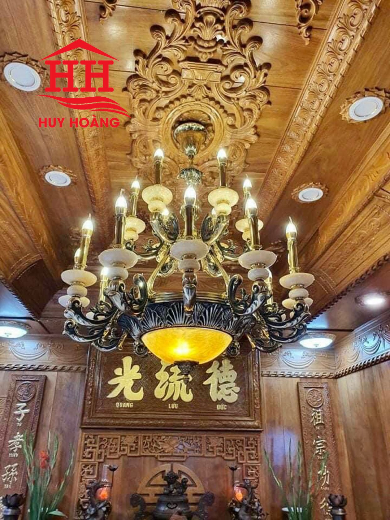 Đèn Chùm Đồng Mạ Giả Cổ Đá Tự Nhiên HH2932/18