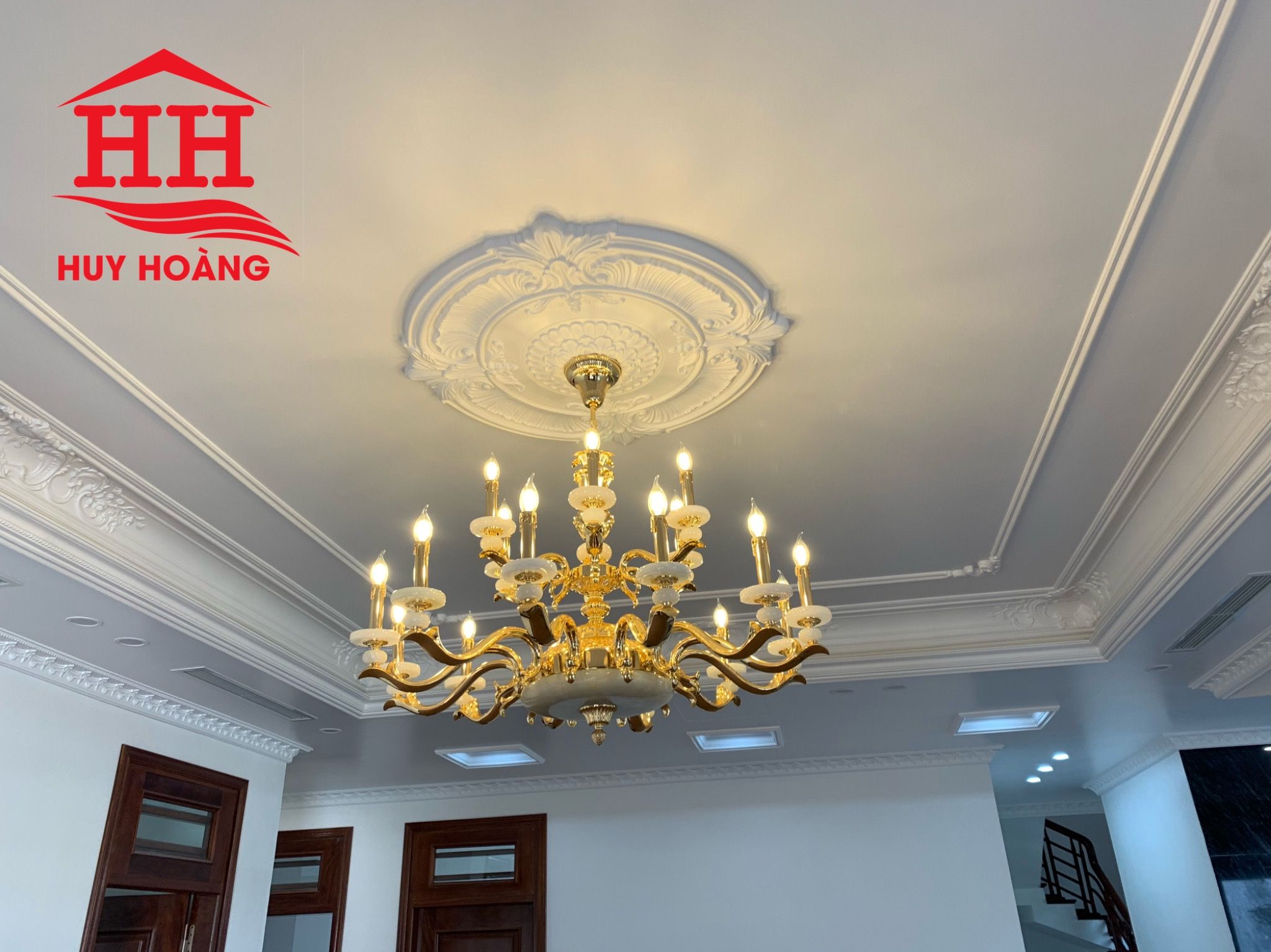 Đèn Chùm Đồng Mạ Vàng 24k Đá Tự Nhiên HH2362/20