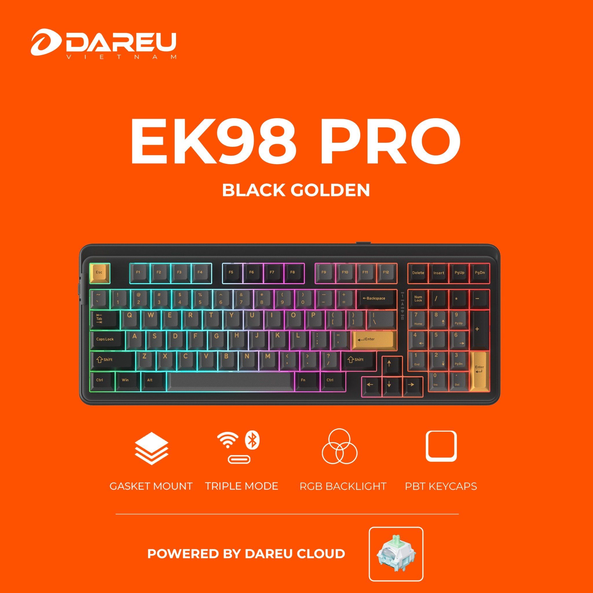 Bàn phím máy tính DAREU EK98 PRO Black-Golden, CloudSwitch
