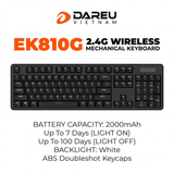 Bàn phím cơ không dây DAREU EK810G BLACK 104-KEYS (Blue/ Brown/ Red D switch) - WHITE Backlight