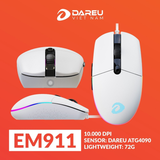 Chuột Gaming DAREU EM911 (RGB, DareU BRAVO sensor: 10.000 DPI, Lightweight: 72g)
