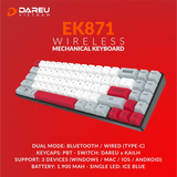 Bàn phím cơ không dây DAREU EK871 GREY-WHITE 71KEY (PBT, Blue/ Brown/ Red D-KAILH switch)