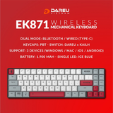 Bàn phím cơ không dây DAREU EK871 GREY-WHITE 71KEY (PBT, Blue/ Brown/ Red D-KAILH switch)