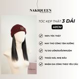 Tóc Kẹp Phím Thật NAKIQUEEN Set 3 Dải Đen Tự Nhiên 40cm (Ngang Ngực)