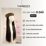 Tóc Kẹp Phím Thật NAKIQUEEN Set 9 Dải Đen Tự Nhiên Thẳng 60cm (Ngang hông)